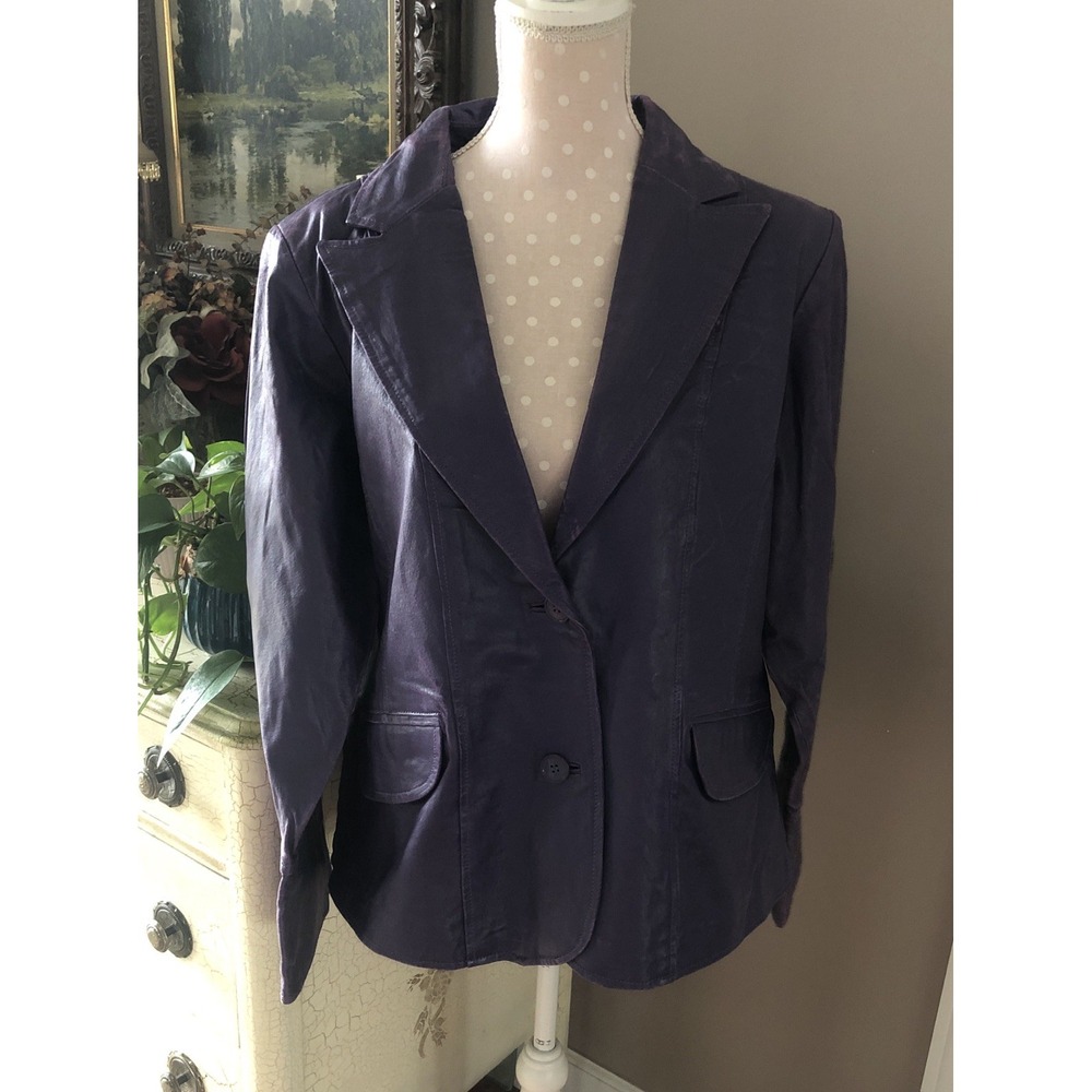 DIALOGUE Purple Full Zip 100% Leather Jacket Women's Size 1X XL Water Repellent
